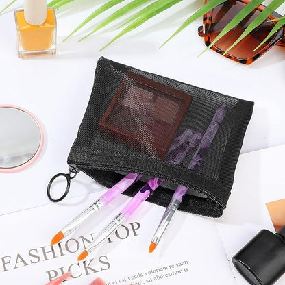 Jexine 30 Pieces Mini Zipper Mesh Bags Nylon Small Zipper Pouch Mini Pouch Portable Beauty Purse Mesh Coin Purse for Travel Home Keychain Holder Makeup Cosmetic Storage(5 x 4 Inches,Black)