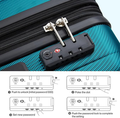 Hanke 24 Inch Expandable Checked Luggage Lightweight PC Hard Case Luggage Suitcases with Wheels Tsa Luggage Rolling Large Suitcase Travel Luggage Bag for Go to University.(Caribbean Blue)