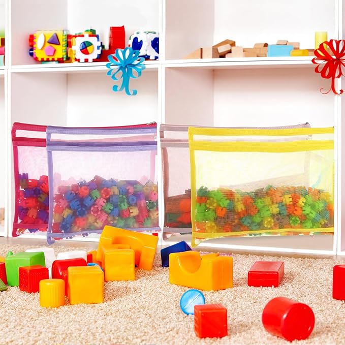 Marspark 30 Pack 10 Color Mesh Zipper Pouch Bags A4 Nylon Organizing Bags Breathable See Through Zipper Pouch with Handle for Office Games