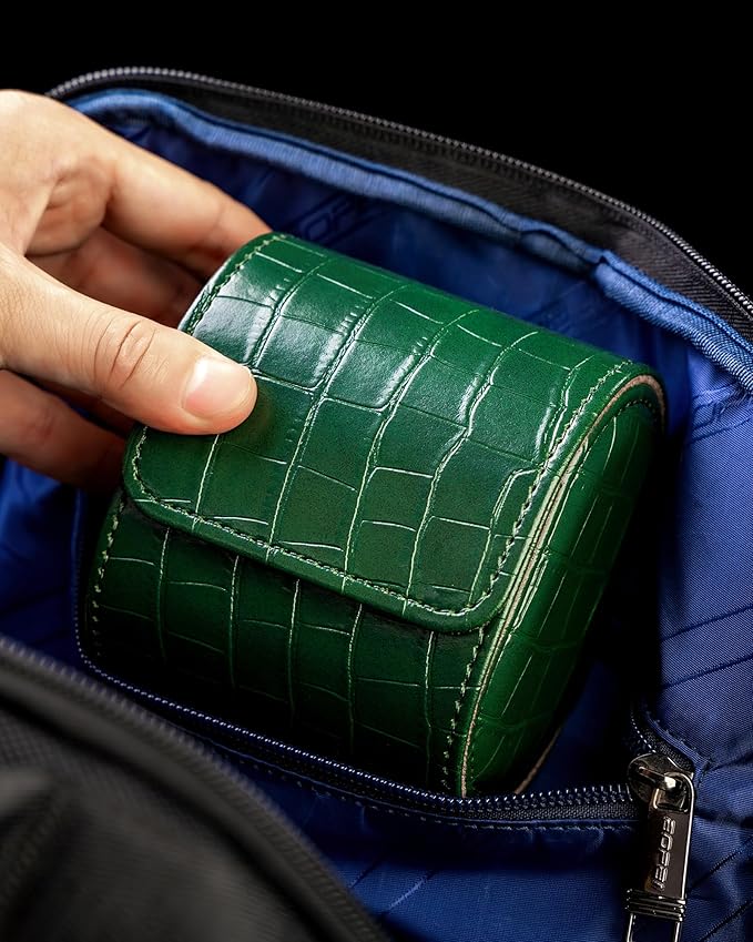 MR.OKAY Single Watch Travel Case-Classic Leather Watch Case With Superb Texture.(Portable Watch Roll Or Organizer For Storage And Display).Festival Gift For Men, All Handcrafted By Artisans.