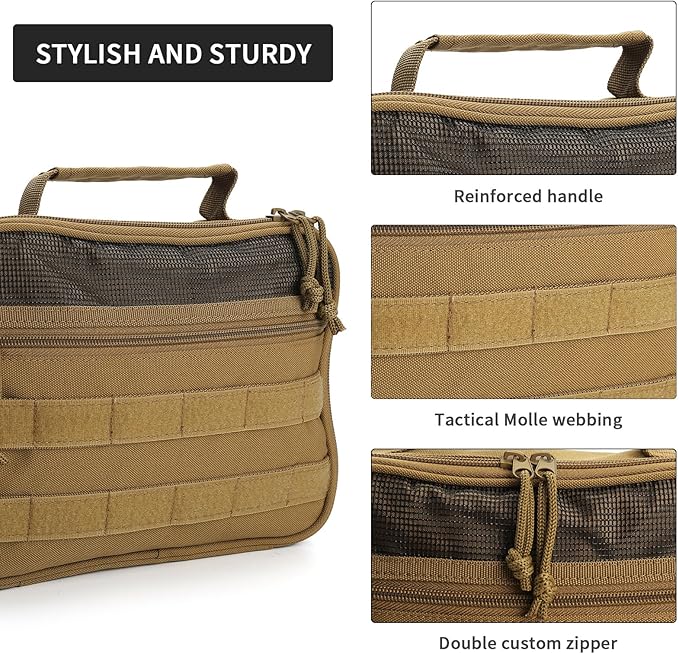Tactical Toiletry Bag for Men, Travel Hanging Toiletry Bags, Toiletries Organizer Dopp Kit, Travel Cosmetic Bag,Shaving Hygiene Bag, Bathroom Essentials Men's Toiletry Bag for Camping - Khaki