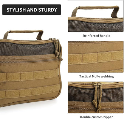 Tactical Toiletry Bag for Men, Travel Hanging Toiletry Bags, Toiletries Organizer Dopp Kit, Travel Cosmetic Bag,Shaving Hygiene Bag, Bathroom Essentials Men's Toiletry Bag for Camping - Khaki