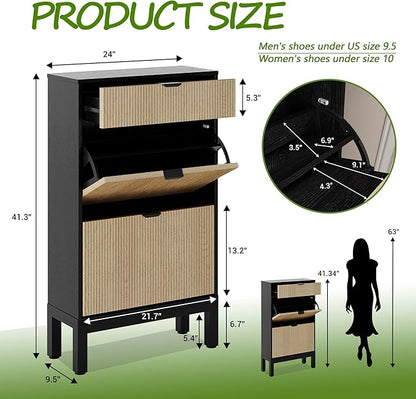 GAOMON Shoe Cabinet with 2 Flip Drawers, Entryway Cabinet with Adjustable Shelves, Accommodate 8 to 12 Pair of Shoes, Space-Saving Slim Shoe Cabinet for Entryway, Hallway, Front Door, Black Oak