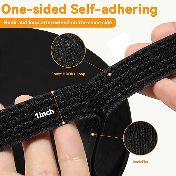 20Ft x 1" Adjustable Cable Straps with 30 Buckles, Hook and Loop Straps, Reusable Nylon Cable Ties for Cord Organiser, Organizer, Cable Tidy, Free Cut Length, Black