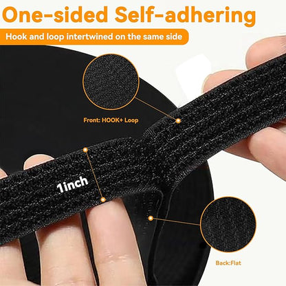 20Ft x 1" Adjustable Cable Straps with 30 Buckles, Hook and Loop Straps, Reusable Nylon Cable Ties for Cord Organiser, Organizer, Cable Tidy, Free Cut Length, Black