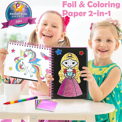 FUNNYB&G Foil Art Craft for Kids - Christmas Crafts Gift Party Favors Stocking Stuffers for Kids Fun Art Supplies Creative Birthday Gift Travel Toys for Girls Boys 4 5 6 7 8 9 Years Old(Princess)