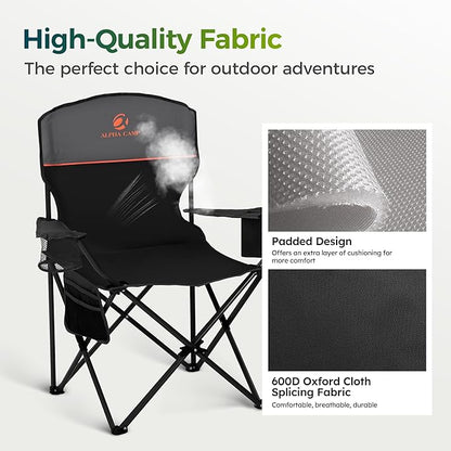 ALPHA CAMP Folding Camping Chairs for Adults Lawn Chairs Outdoor Chairs Support 225 LBS Portable Camp Chairs with Cup Holders Cooler Pouch for Outdoor, 2 Pack