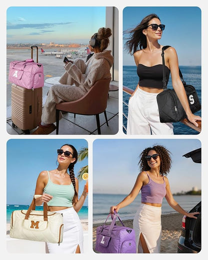 Birthday Gifts for Teen Girls Women, Initial Duffle Bag for Travel, Stocking Stuffers for Teen Girls, Unique Weekender Bag, Gym Bag with Wet Separation, Gift Idea for Christmas, Girl Weekend