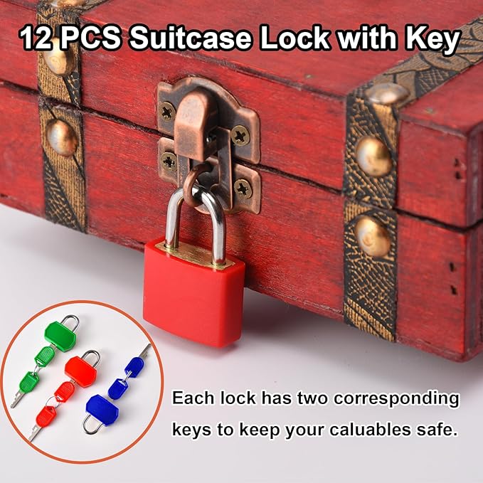 12 PCS Suitcase Locks with Keys,Small Luggage Padlocks Metal Padlock with Key,Multicolor Lock Luggage Locks Mini Keyed Padlock for Backpack Boxes Laptop Bag School Gym Locker,28 mm,6 Colors