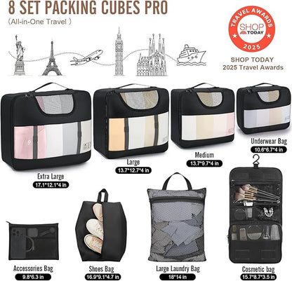 Veken 10 Set/8 Set Packing Cubes for Travel Essentials, Suitcase Organizer Bags in 4 Sizes, Carry-On Luggage Accessories with Laundry & Toiletry Bag, Airplane Must-Have, Road Trip & Camp Gifts for Men