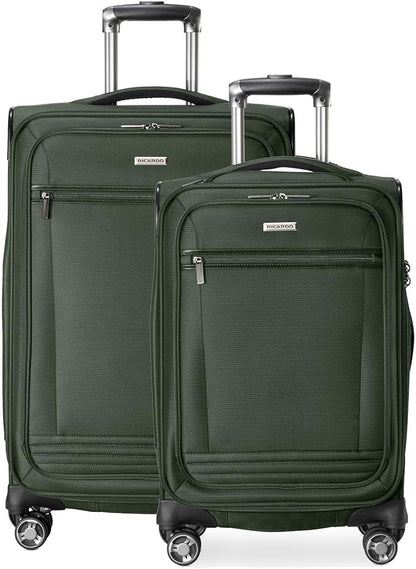 Ricardo Beverly Hills Avalon Softside 2-Piece Luggage Set Made with Sustainable 100% Recycled PET (rPET), Lightweight, Eco-Friendly Travel, Expandable, Dual Spinner Wheels, Juniper Green, (20" & 24")