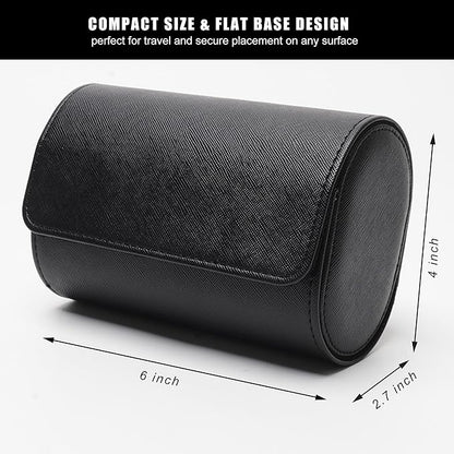 Longjet Watch Roll Travel Case for Men Portable Watches Organizer Box with Removable Velvet Pillow Holder (2 Slot Black Cross)