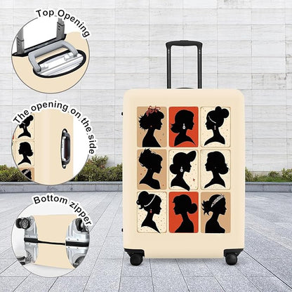 Stylish Silhouette Portrait Suitcase Cover, Artistic Travel Accessories for Bags, Elastic Edge with Double Stitching, Luxury Luggage Gifts for Her