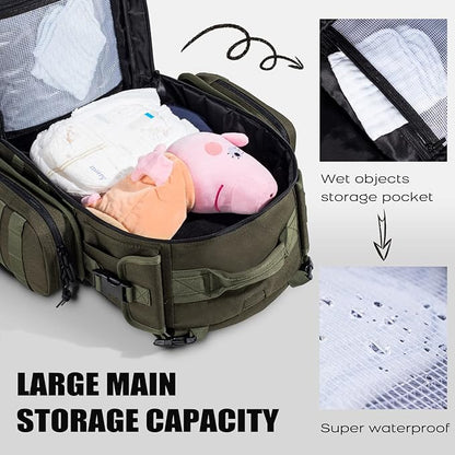 Dad Diaper Bag, Mens Diaper Bag Backpack with Diaper Changing Mat, Military Diaper Backpack with Molle Webbing, Waterproof Pouch, Baby Wipes pocket, Insulated Bottle Pockets- Jungle Green