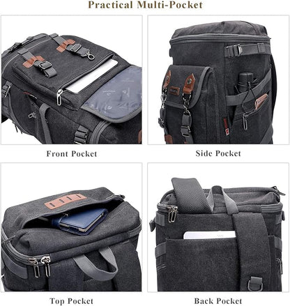 WITZMAN Travel Backpack for Men Women Canvas Backpack Carry on Luggage Rucksack Convertible Duffel Bag Large (A568 Black)