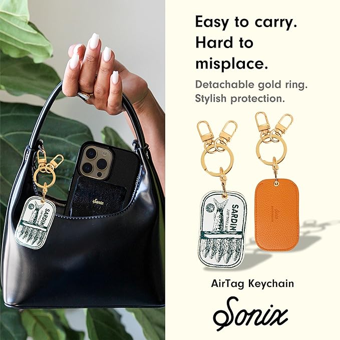 Sonix Keychain Case Compatible with Apple AirTag | Protective AirTag Cover Keychain Charm | Embroidered Tinned Fish Charm | Sardines