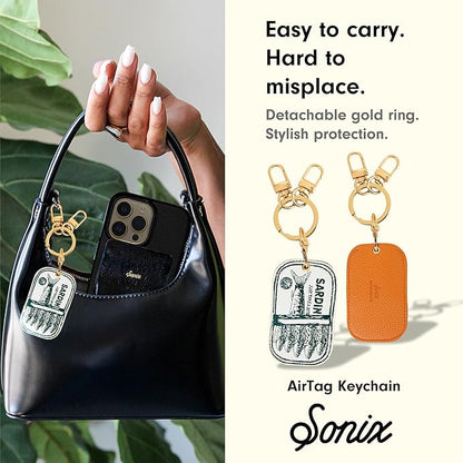Sonix Keychain Case Compatible with Apple AirTag | Protective AirTag Cover Keychain Charm | Embroidered Tinned Fish Charm | Sardines