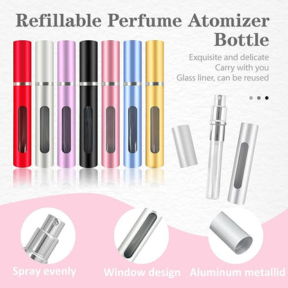 4 Pack Refillable Mini Perfume Atomizer Bottle，Portable Separate Bottles，Travel and Outings Spray Boxes Dispensers 5ml/0.2oz (Silvery)