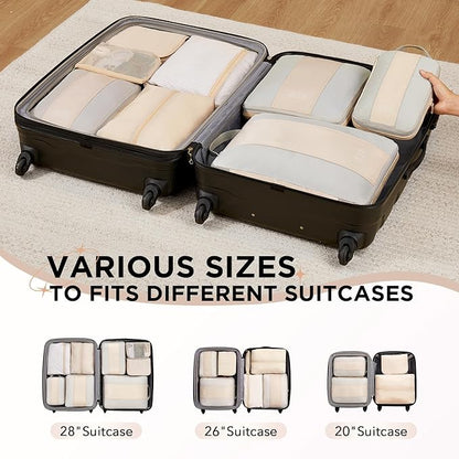 8 Set Compression Packing Cubes for Travel Essentials,Compressible Expandable Packing Cubes for Suitcase,OlarHike Luggage Organizer Bags for Travel,Handy Helper for Organizing Clothes(Beige1)