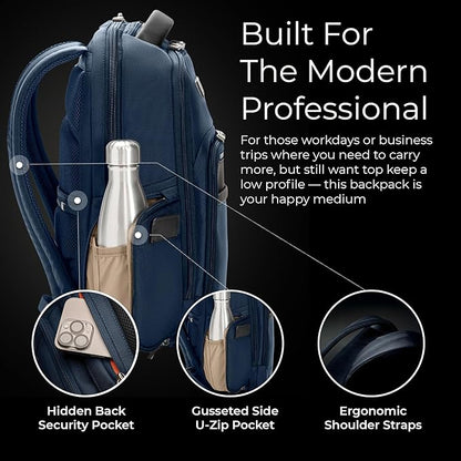 Briggs & Riley Medium Backpack for Women & Men - Laptop Backpack, For Work & Travel, Carry On Size, Lightweight & Durable, Padded Straps, Fits up to 14" Laptop - @work Collection, Navy