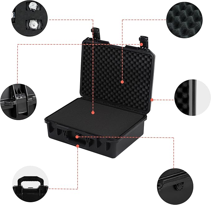 MEIJIA Premium Waterproof Hard Compact Camera Case with customizable fit foam,Full Protection with Light&Convenient Design,19.3"x15.25"x7.3".,Elegant Black