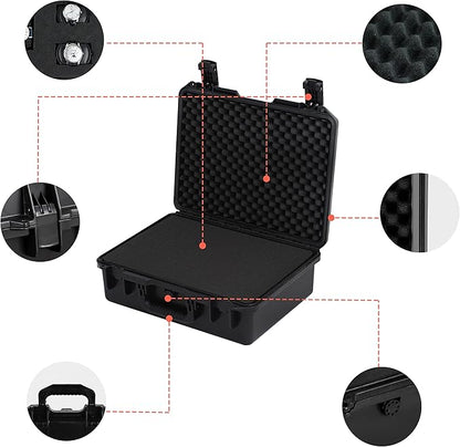 MEIJIA Premium Waterproof Hard Compact Camera Case with customizable fit foam,Full Protection with Light&Convenient Design,19.3"x15.25"x7.3".,Elegant Black