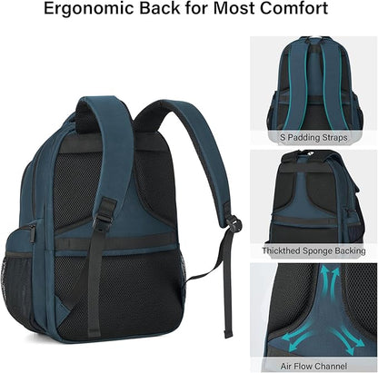 Hanke College Laptop Backpack Multi-Pocket, 18-Inch Large Travel Backpack for Men Women, Water Resistant College Bookbag for 15.6 Inch Laptop, Casual Daily Personal Item Airline Approved,Navy Blue