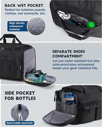 SDYSM Gym Bag for Men 45L Sports Duffel Bags 3-in-1 Travel Duffel Bag with Shoe Compartment, Gym Workout Backpack Carry On Weekender Bag Overnight Bag for Travel, Black