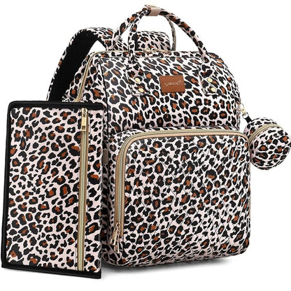 Diaper Bag Backpack with Changing Pad, Pacifier Case, Baby Bag for Boy Girl Toddler - Large, Stylish, Waterproof Travel Quilted Diaper Bag for Mom - Baby Shower - Cheetah