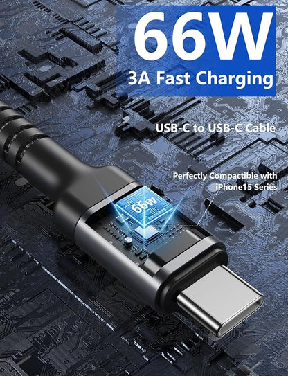 PRAKIE USB C Cable 3FT, 2Pack USB-C to USB-C Charger Cable, USBC Fast Charging Nylon Braided USBC iPhone Charger Cord Compatible with iPhone 16/15/Pro Max/PlusSamsung Galaxy S23/LG and More