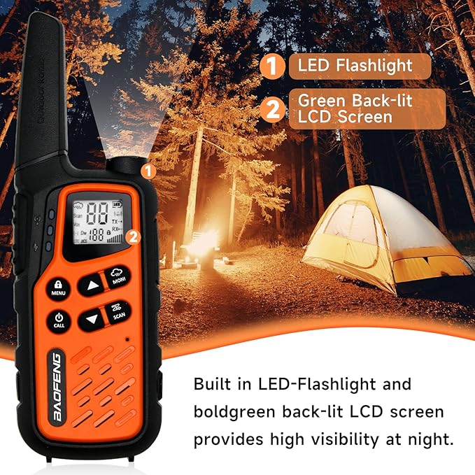 BAOFENG MP25 Walkie Talkies,Family Walkie Talkie Camping Essentials NOAA Weather Scan 155 Privacy Codes 22 FRS Channels 2PC (Orange)