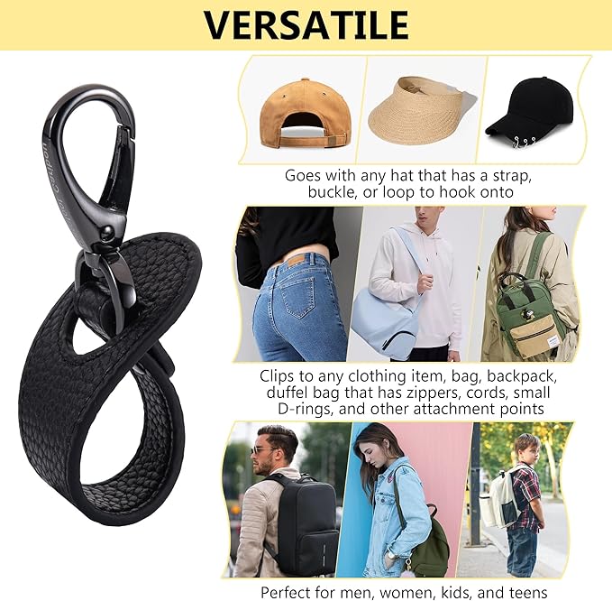 BAREFOOT CARIBOU Hat Clip for Travel, Hands-Free Bag, Backpack, Purse, and Hiking Gear Clip-on Holder Strap for Baseball, Snapback, and Ponytail Caps