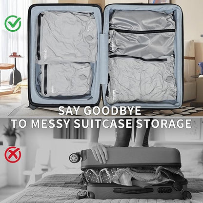 5 Set Vacuum Bags for Travel, Professional IPX8 Reusable Organizer, Compression Packing cube for Suitcases, Durable Seal Space Saver Bags -Traveling Essentials (Grey with Pump)