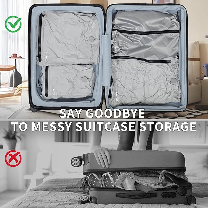 4 Set Vacuum Bags for Travel, Professional Reusable Organizer Bag with IPX8 Waterproof Zipper, Compression Bag for Suitcases, Durable Seal Space Saver Bags -Traveling Essentials (Grey,No Pump)
