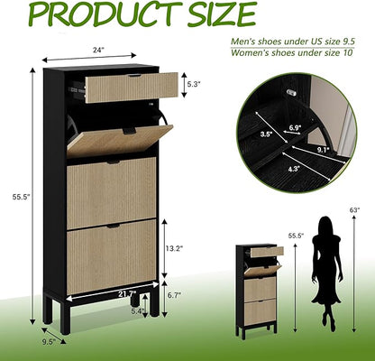 GAOMON Shoe Cabinet with 3 Flip Drawers, Entryway Cabinet with Adjustable Shelves, Accommodate 12 to 18 Pair of Shoes, Space-Saving Slim Shoe Cabinet for Entryway, Hallway, Front Door, Black Oak