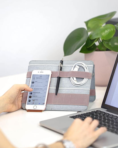 Beblau FOLD Portable TECH Organizer attachable to your Devices | Desk Sleeve | Gadget case | Working from Home Essentials | Laptop accessories | Backpack Insert | Portfolio |