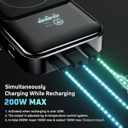DENVIX PowerX Power Bank 1.1, 250W 4-in-1 25,000mAh Laptop Portable Charger (91.25Wh) with Magnetic Wireless Charging for iPhone, Samsung, MacBook, DJI, AirPods and More