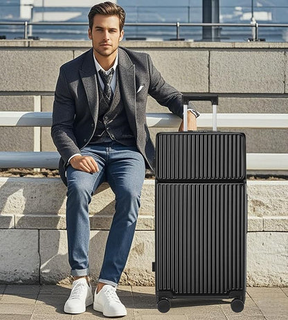 feilario 30in Super Large Captain Aluminum Frame Hardside Spinner Wheels Luggage, Zipperless Checked Suitcase with Front Compartment/Cup Holder/Phone Holder