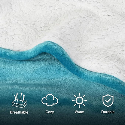 Catalonia Sherpa Wearable Blanket Poncho for Adult Women Men, Wrap Blanket Cape with Pocket, Warm, Soft, Cozy, Snuggly, Comfort Gift, No Sleeves, Aqua