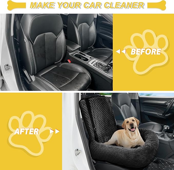 Dog Car Seat for Small Medium Dogs,Detachable Washable Travel Safety Pet Booster Seat, Comfy Ultra Soft and Multifunctional Car Travel Bed,Black