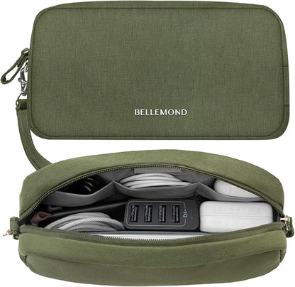 BELLEMOND「Totono+」| Cord Organizer Tech Pouch | Travel Electronics Organizer Case for Cables & Chargers | Hidden AirTag Slot & Cable Pass-Through | Designed in Japan | Bamboo Green
