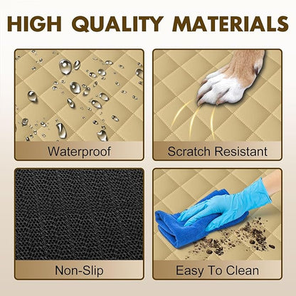 Backseat Cover for Dogs, Waterproof and Non-Slip Pet Bench Seat Covers, Car Seat Protector for Back Seat, Universal Size Rear Car Seat Cover Fits Cars, Trucks and SUVs, L-Khaki&Black
