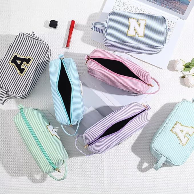 YOOLIFE Initial Makeup Bag, Toiletry Bag Cosmetic Bag for Women, Personalized Birthday Gifts, Blue Z