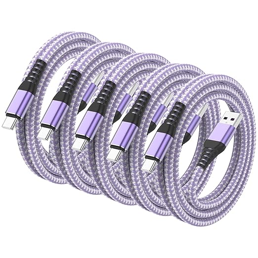 5Pack USB C Type C Cable 6FT,Nylon Braided Fast Charging 3A Quick Charger Cord,USB A to Type C Charger Cord Cable for iPhone 15 Samsung Galaxy S20 S10 S9 S8 Plus S10E, Note 20 10 9 8, Moto G7 G8