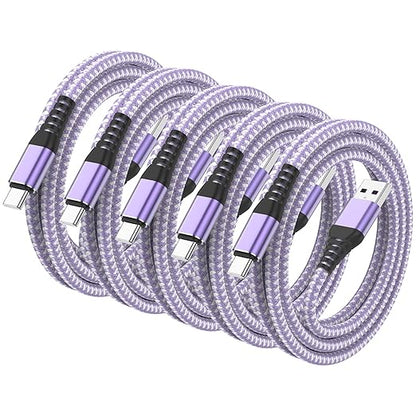 5Pack USB C Type C Cable 6FT,Nylon Braided Fast Charging 3A Quick Charger Cord,USB A to Type C Charger Cord Cable for iPhone 15 Samsung Galaxy S20 S10 S9 S8 Plus S10E, Note 20 10 9 8, Moto G7 G8