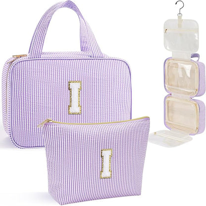 YOOLIFE Travel Toiletry Bag for Women - Hanging Toiletry Bag Initial Makeup Bag, Portable Toiletries Cosmetic Bag, Airplane Travel Essentials - Letter I, Purple