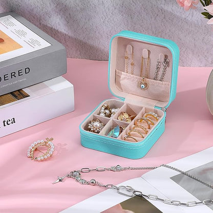 12 Pack Small Jewelry Boxes for Travel, Blue PU Leather Mini Jewelry Organizer Case with Removable Dividers, Bridesmaid Proposal Gifts for Women
