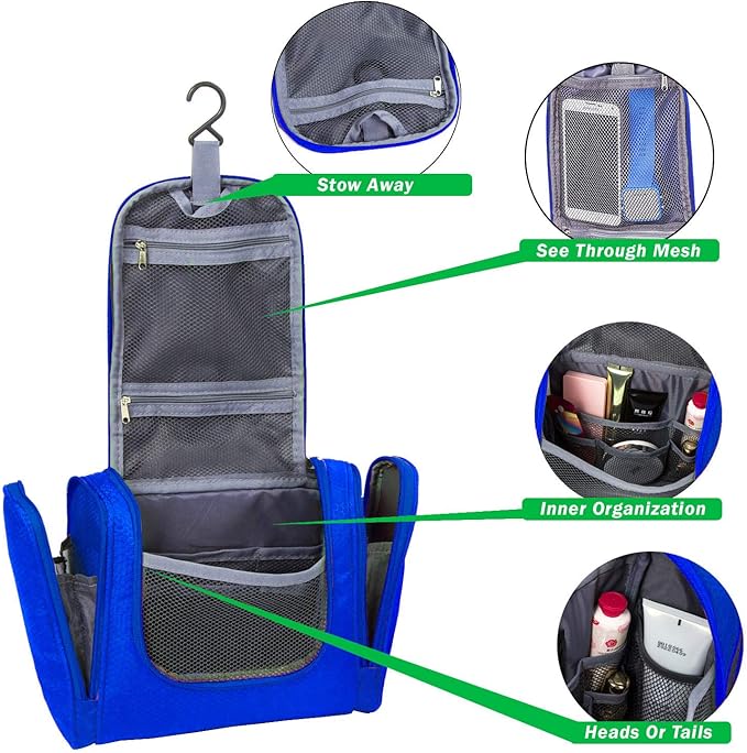 Bago Travel Toiletry Bag for Women and Men X-Large Waterproof Hanging Large Toiletry Bag for Bathroom and Travel Bag for Toiletries Organizer -Travel Makeup Bag (DeepBlue)