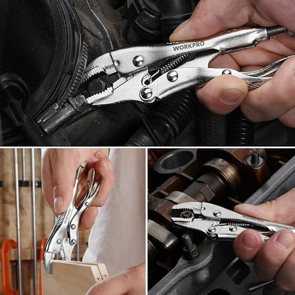 WORKPRO Locking Pliers, 4-inch Mini Curved Jaw Vice Grips pliers, Chromium-Vanadium Steel Locking Pliers with Wire Cutter, Locking Adjustable Vise Grips for Clamping Twisting Welding