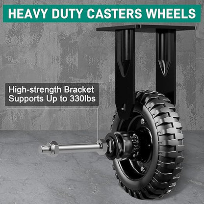 6 Inch Caster Wheels Set of 2 (2 Fixed), 660lb Total Capacity, Heavy Duty Plate Casters with Solid Rubber Knobby Tread for Workbench, Cart, Dolly, Trolley, Wagon, and Outdoor Use